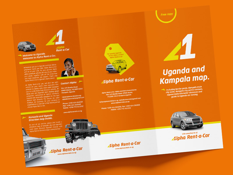 Uganda car rentals corporate design, including free Uganda and Kampala map flyer © Thomas Iwainsky
